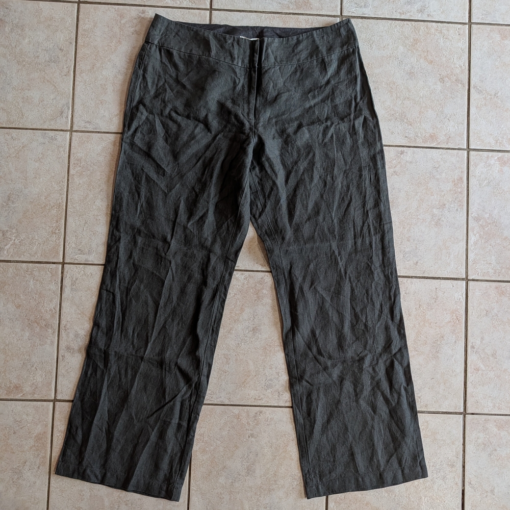 Eileen Fisher Women's Grey Organic Linen Trousers Size 16 NWT